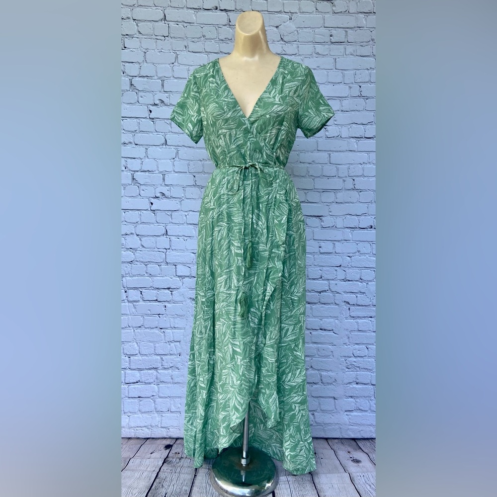 Pink Lily Remember The Night Leaf Print Wrap Maxi Dress